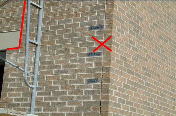 Figure4: A veneer movement joint placed 4 in. from the corner will make masonry look panelized. A more functional and aesthetically pleasing solution would be to locate the movement joint at the end of the window lintel, omit the corner MJ, and then locate a MJ further away from the corner – not to exceed approximately 20 ft.